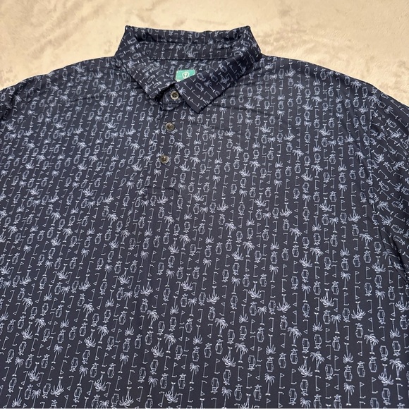 ProTour Athletic Fit Mens XL Full Print Short Sleeve Polo Golf Shirt Dark Blue - Picture 8 of 9